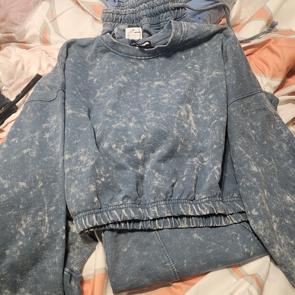 Blue Acid Wash Sweatshirt And Barrell JOGGER SET